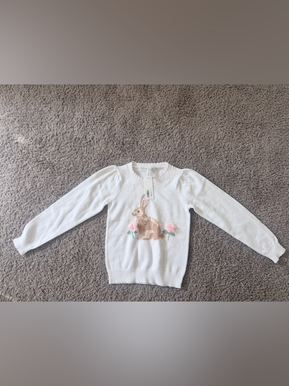 Janie and Jack Cream Knit Bunny Sweater with Pink Accents